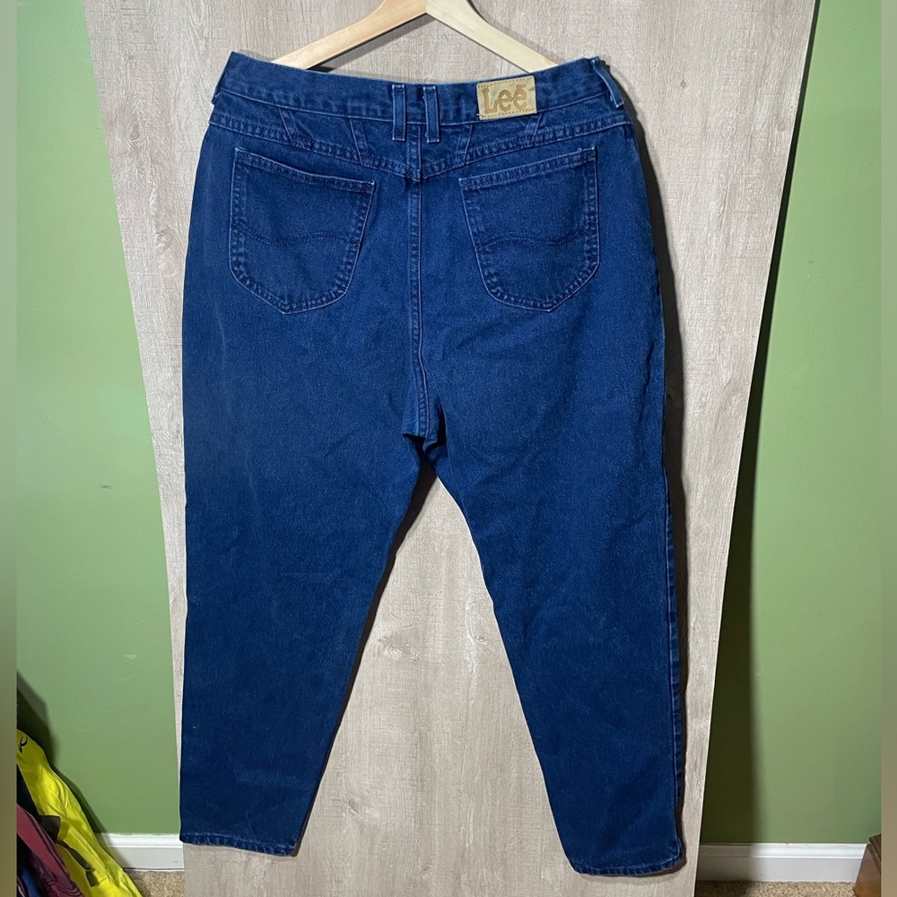 Vintage Lee Blue Dark Wash Cotton Tapered Leg High Waist Denim Jeans Size 18